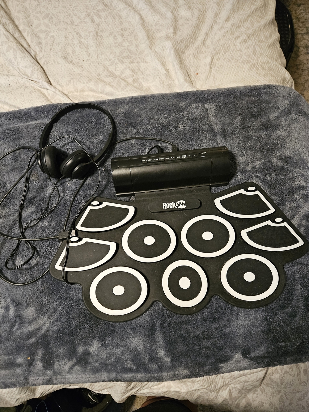 Black Electronic Drum Pad Kit with Headphones